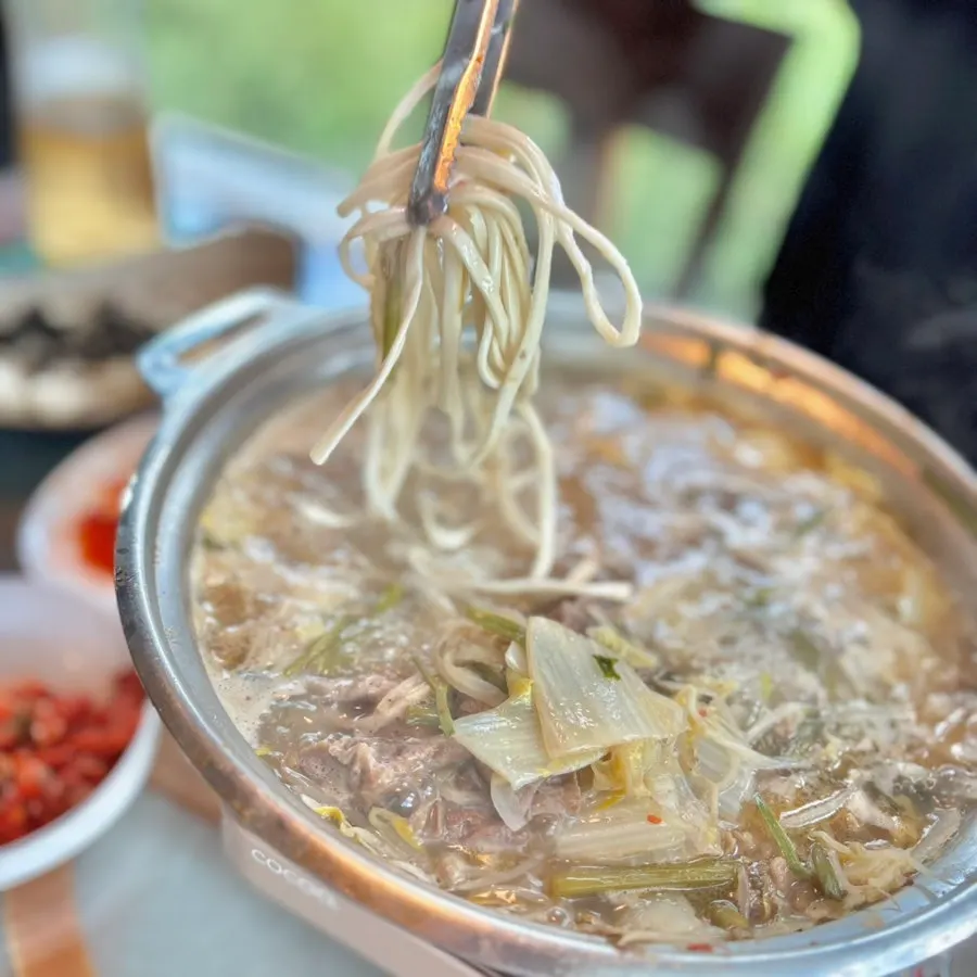 The beef rib hot pot after topping up the broth