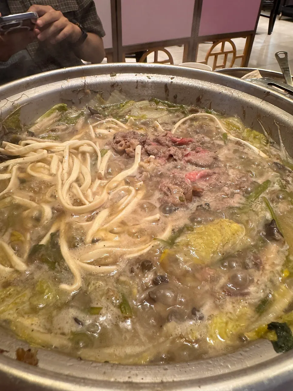 Kalguksu noodles simmered in the beef rib broth