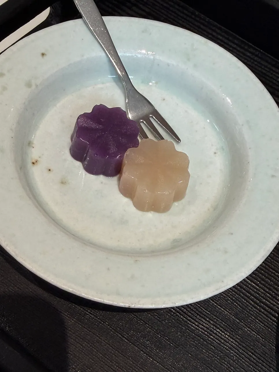 Small plate with a flower-shaped dessert