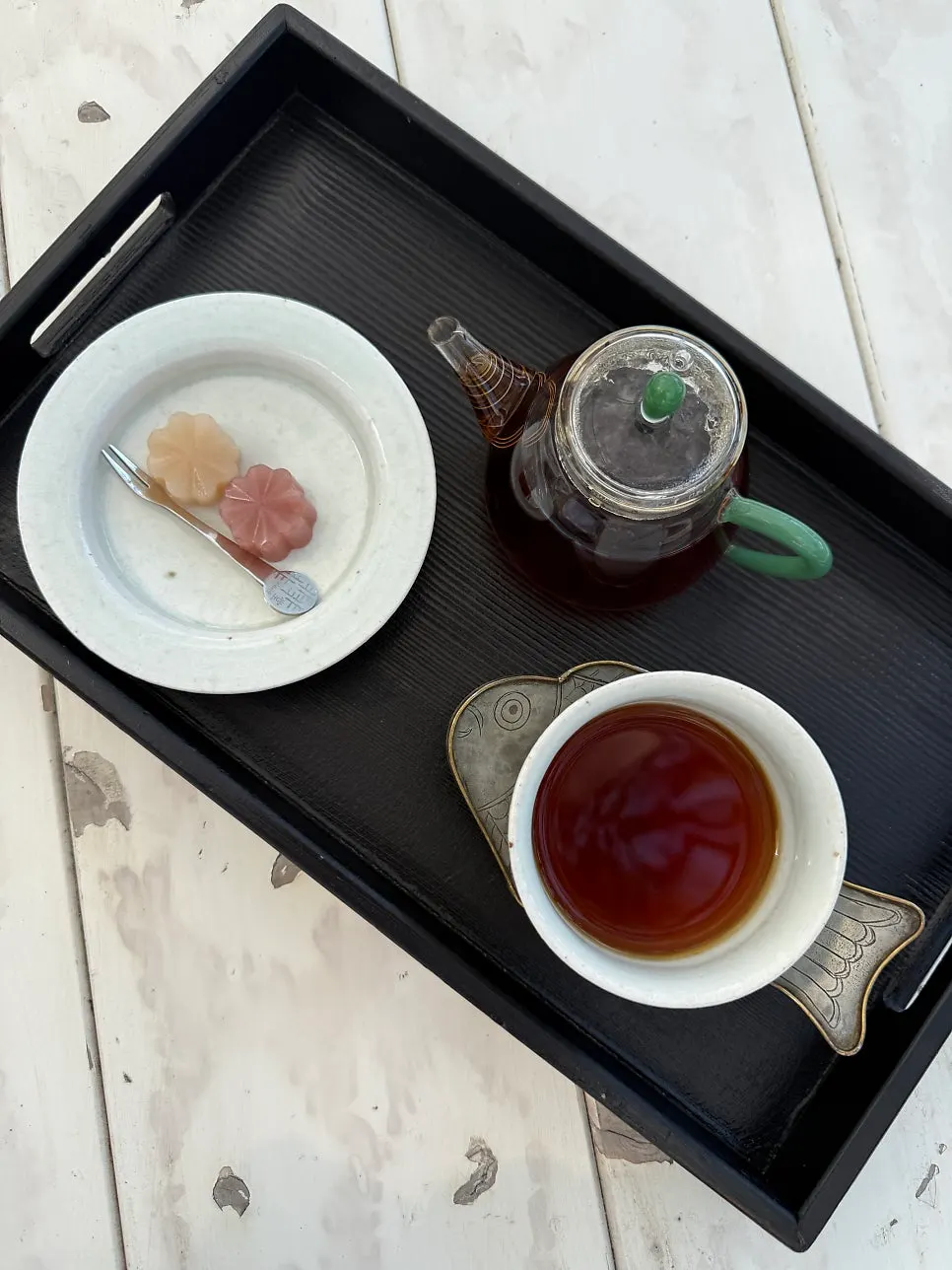 Table at Bibibidang Gyeongju set with tea and desserts