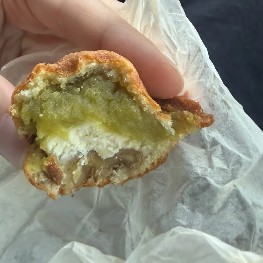 Cross-section of a pea cream cheese walnut pastry