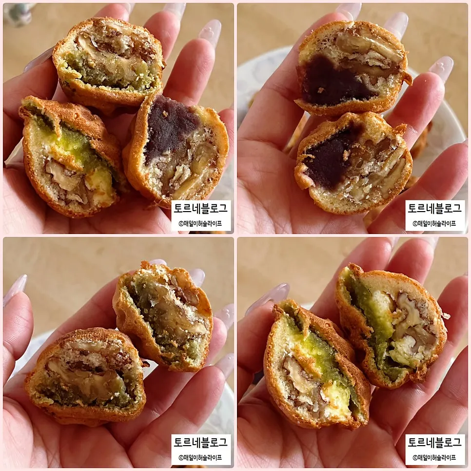 Red bean, matcha, and pea cream-cheese walnut pastries
