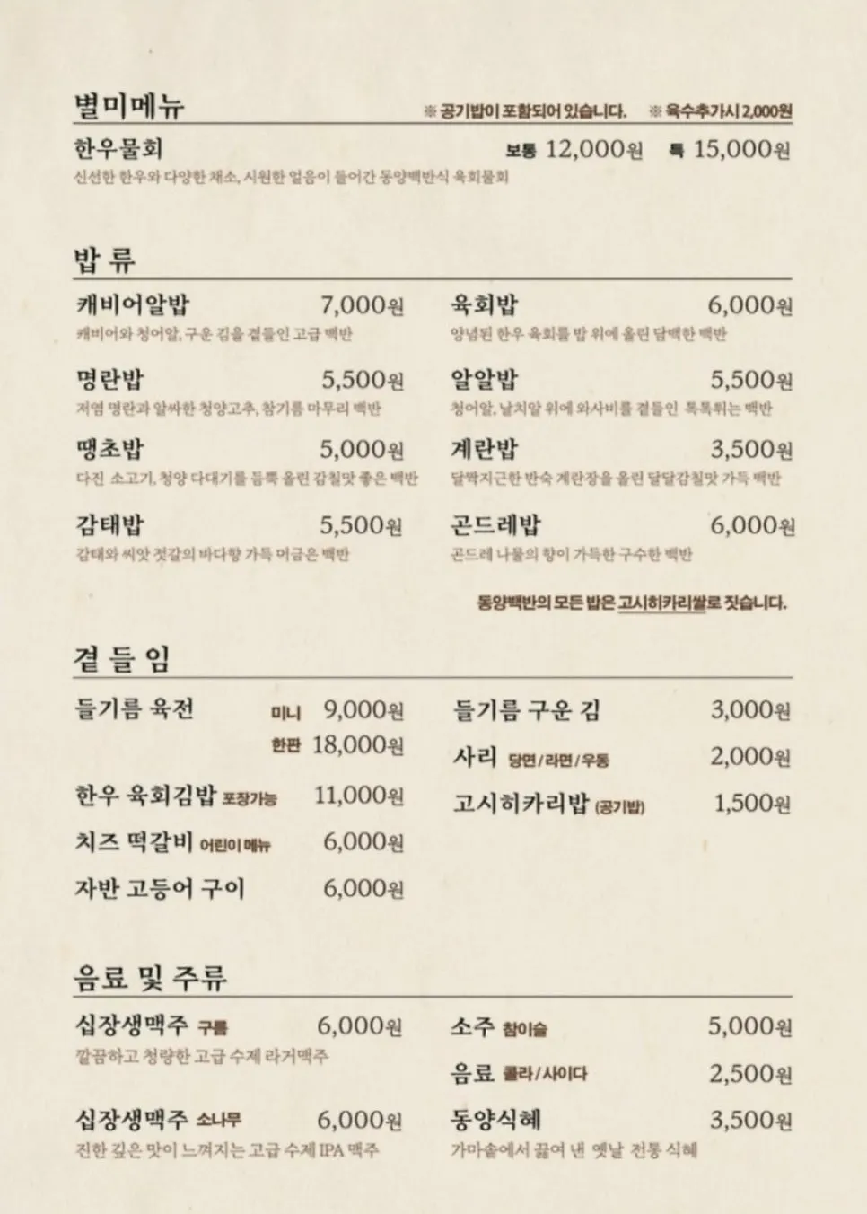 Additional page of the Dongyang Baekban menu