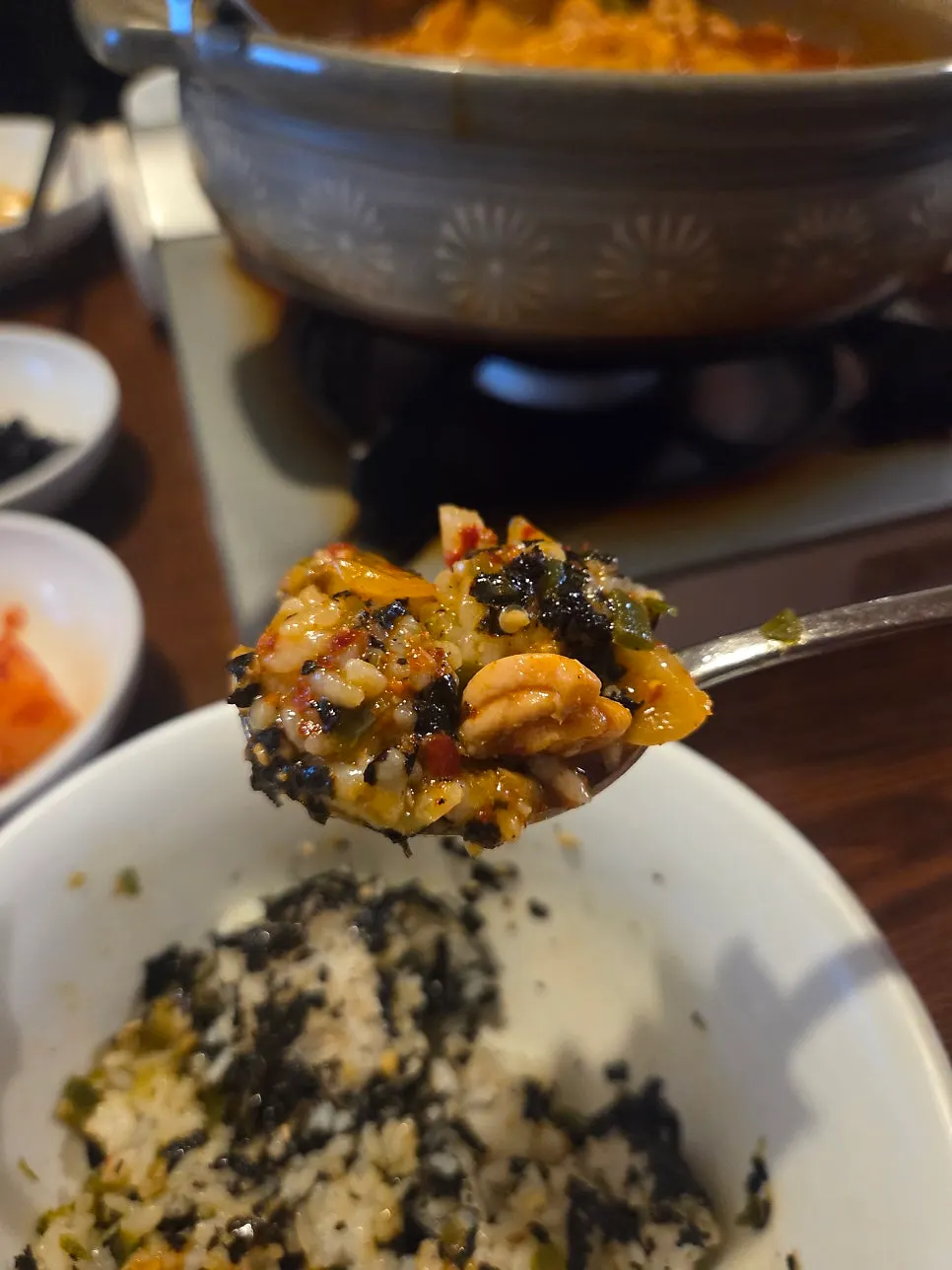 Dakbokkeumtang sauce and ttaengcho-bap