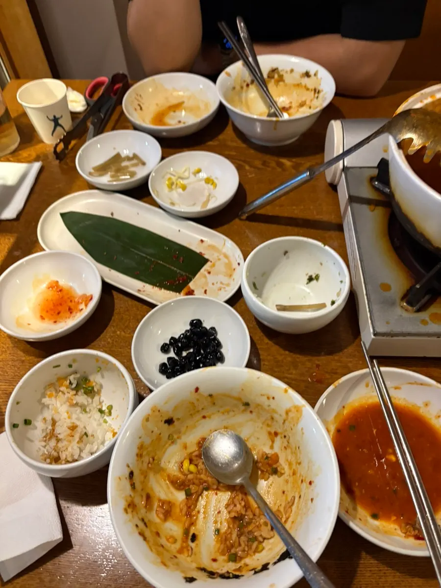 Korean meal spread after eating