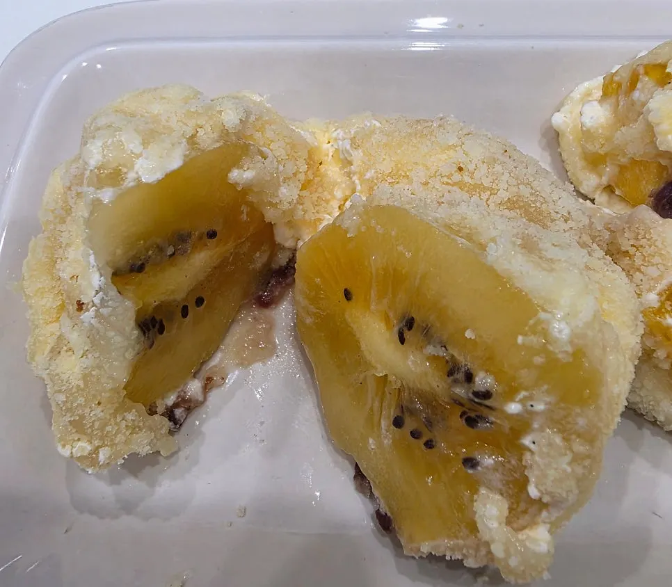 Mochi with fruit, cream, and red bean paste