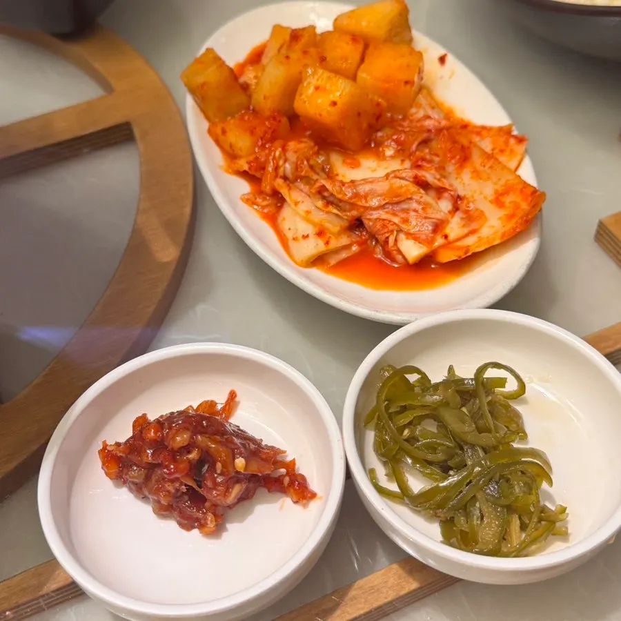 Self-serve side dishes in one corner of the restaurant