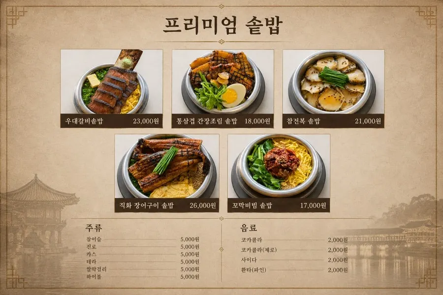 솥밥 메뉴가 표시된 키오스크 화면