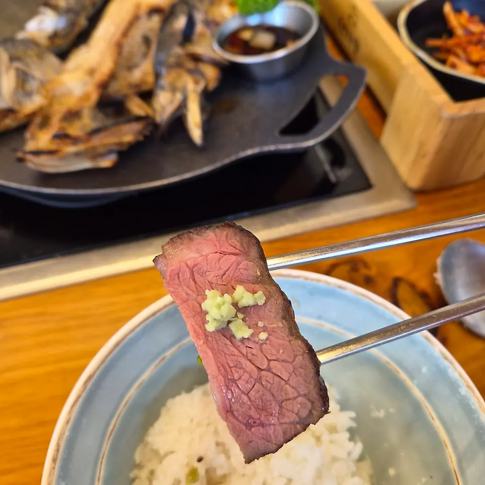 Close-up of the tender grilled short rib