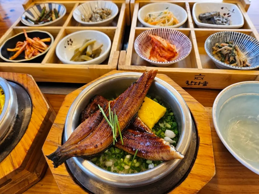 Charcoal-grilled eel stone-pot rice topped with eel