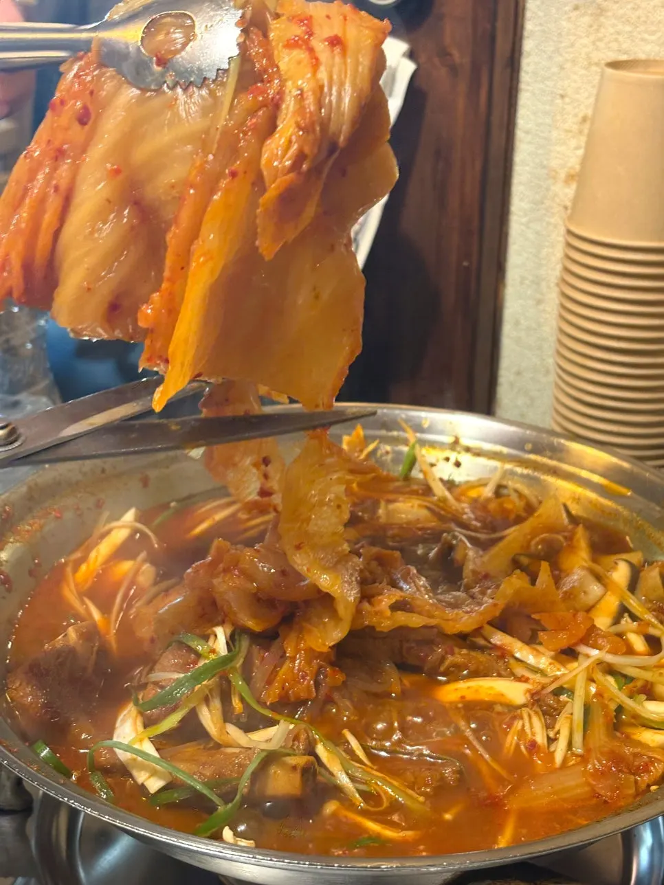Generous serving of aged kimchi on top of the rib stew
