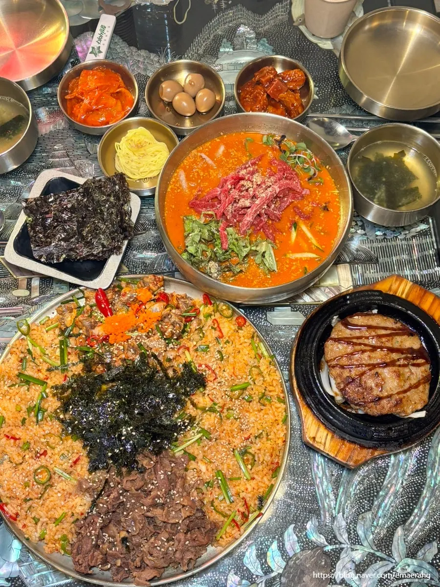 The table at Hwangnam Dukkebi Restaurant after finishing the meal