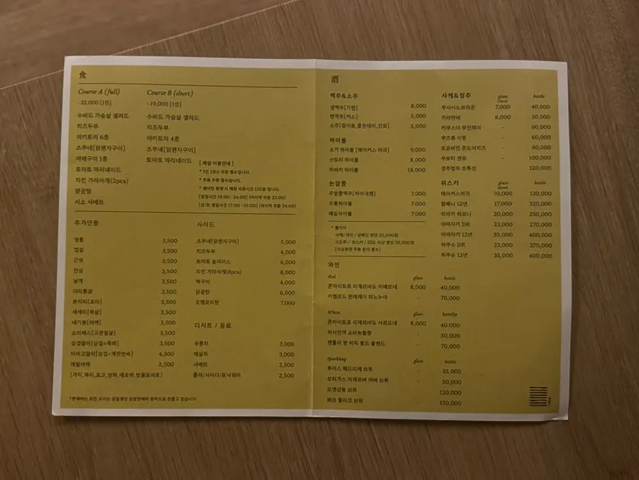 Course A and Course B menu lineup at Yakitori Sogi