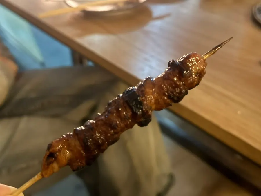 Chicken skin skewer and grilled shiitake mushroom