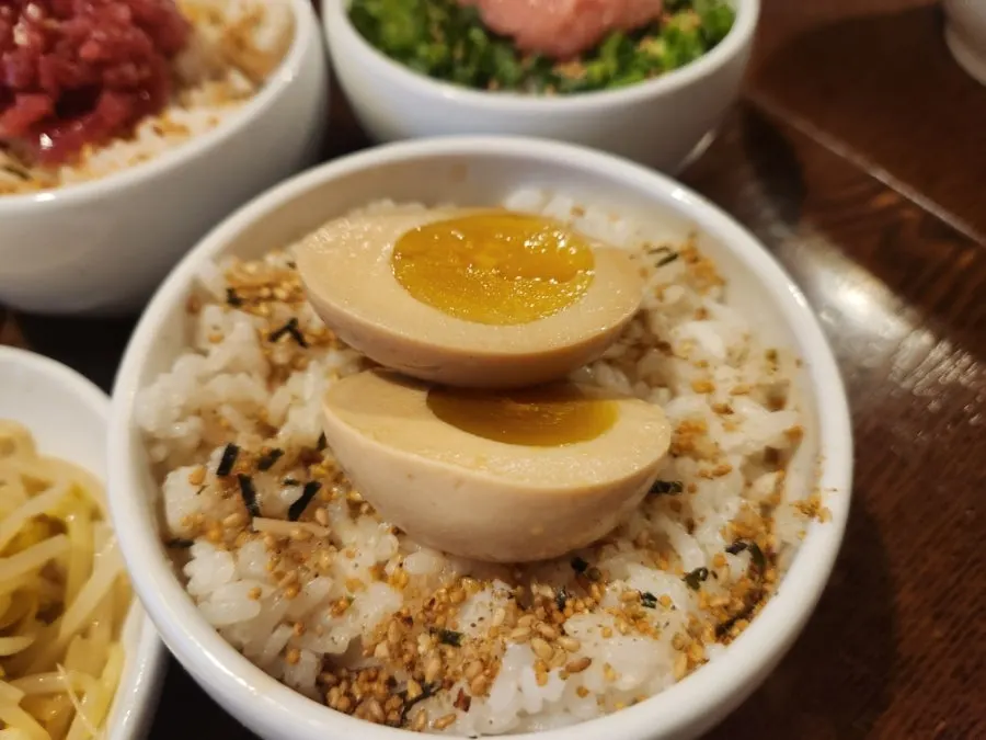 Egg rice served with soy-braised eggs at Dongyang Baekban