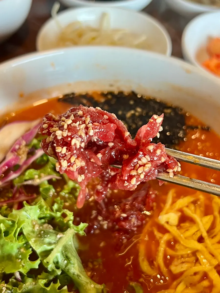 한우물회에 올라간 육회