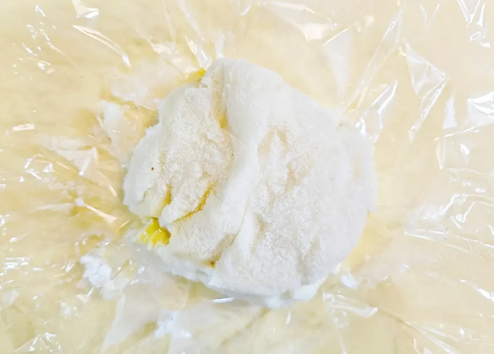 칼로 반 자른 과일모찌 단면