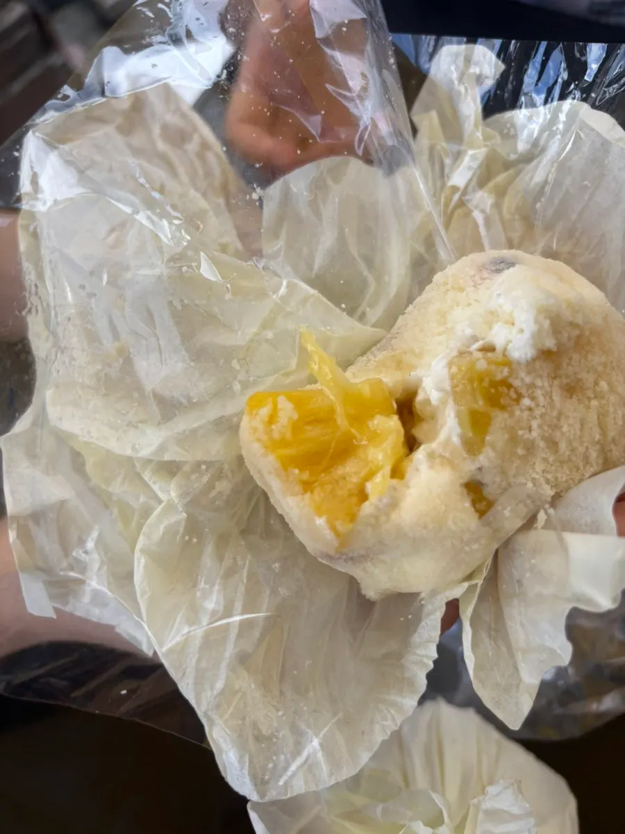 Pineapple fresh fruit mochi with red bean paste inside
