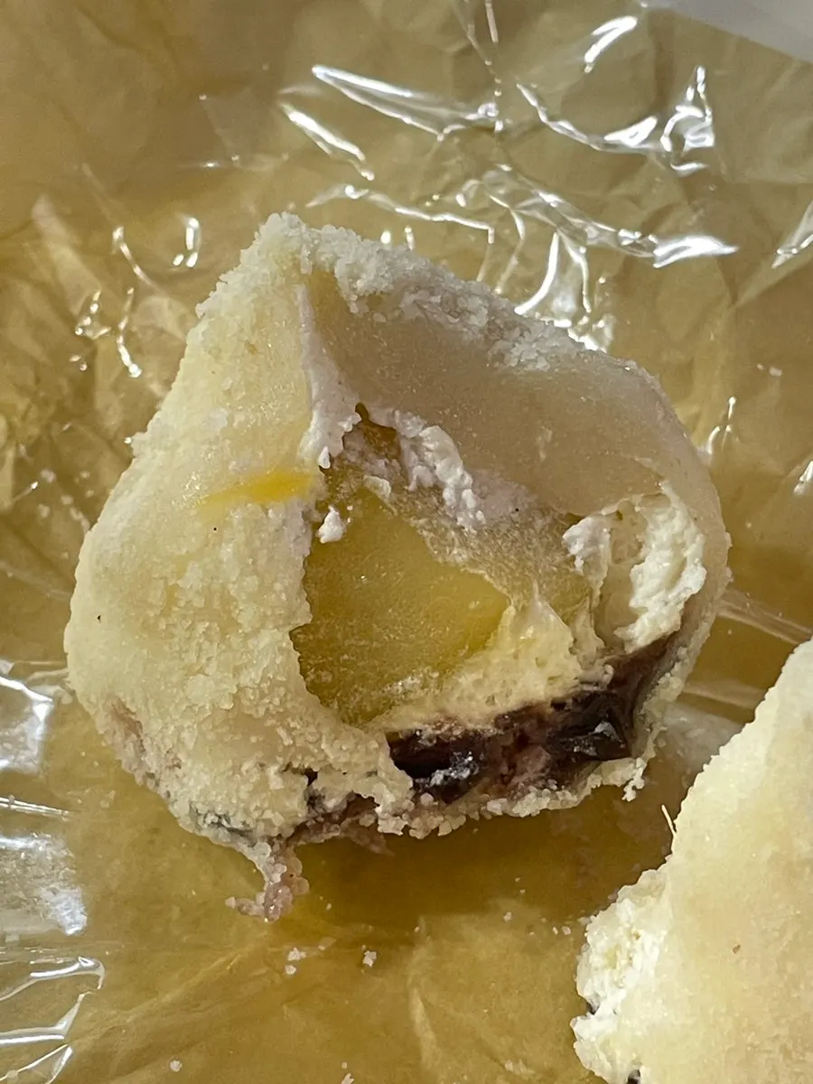 Three types of fruit mochi lined up