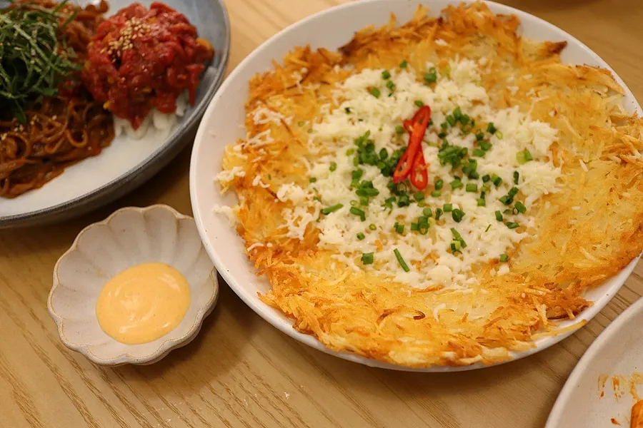 Golden-brown cheese potato pancake