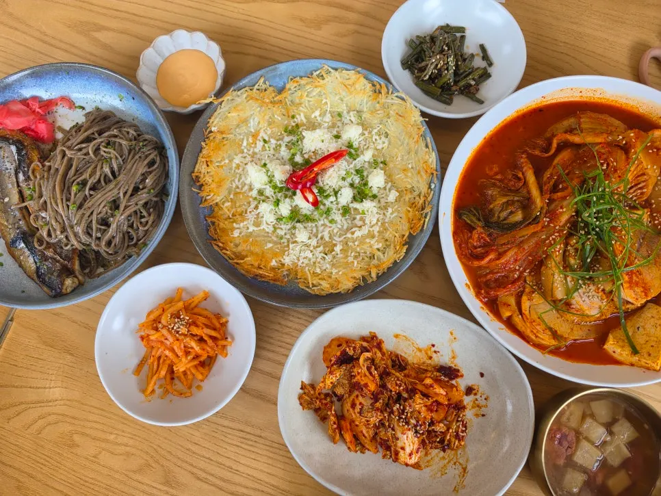 Korean dishes ordered at Goyu, laid out on the table