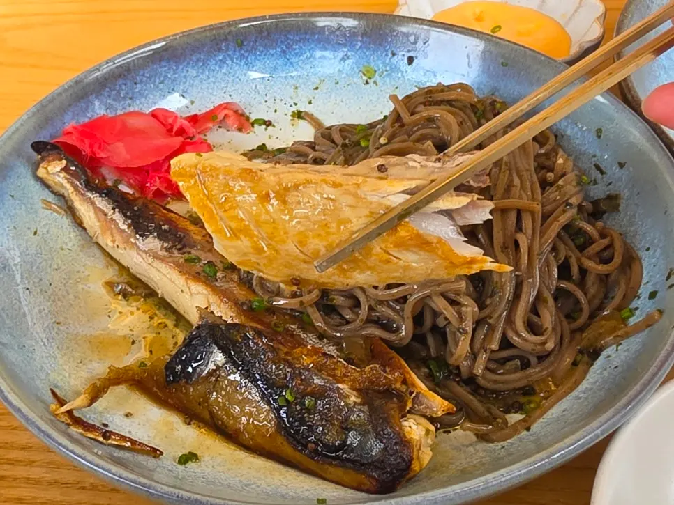 A bowl of Goyu's mackerel perilla oil buckwheat noodles