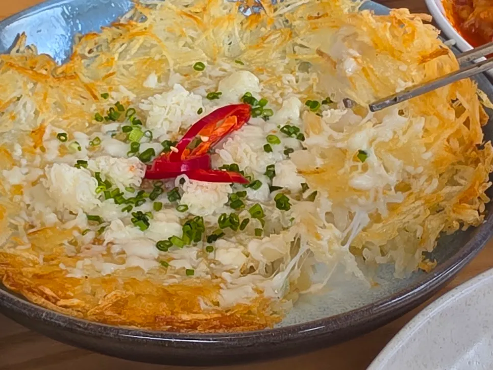 Goyu's potato pancake topped with snow cheese