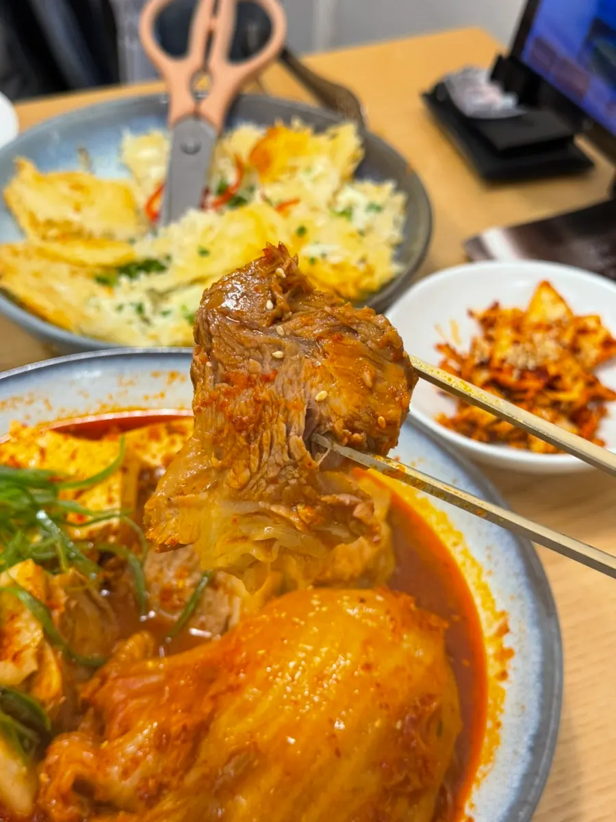 A whole head of kimchi in the kimchijjim