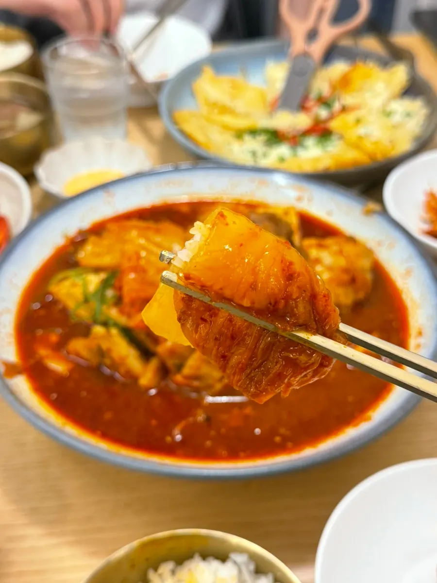 A large piece of tofu in the kimchijjim