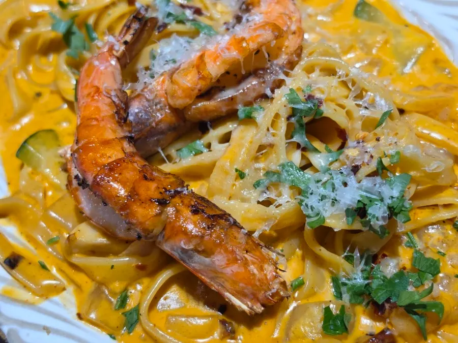 Toowoomba pasta plate with shrimp roe mixed in