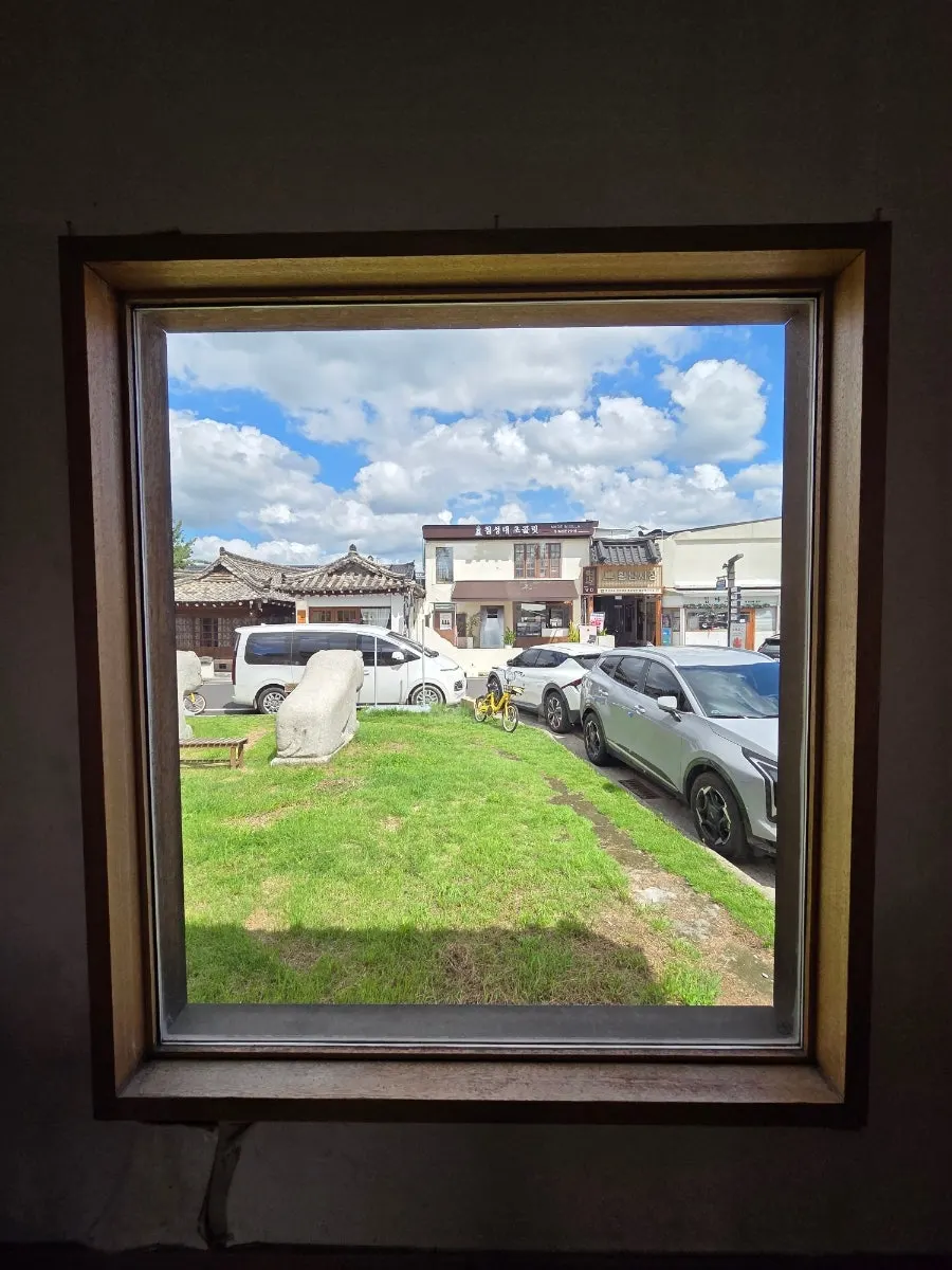 View out the window from inside the room