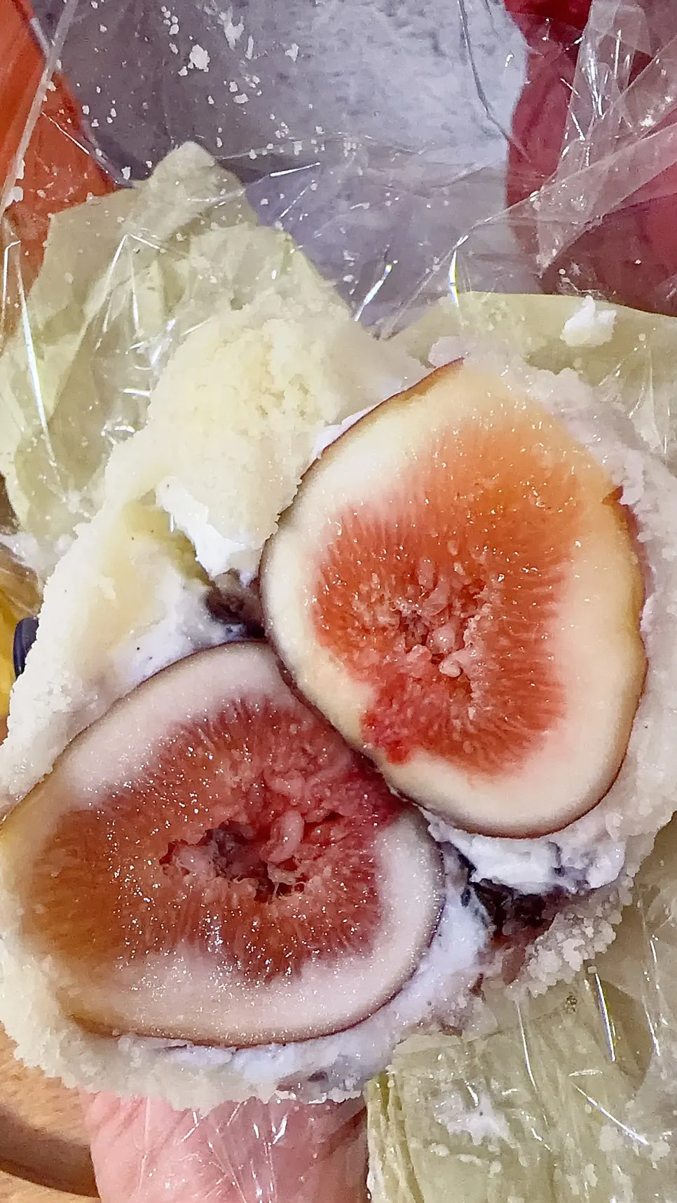 Cross-section of fig fruit mochi