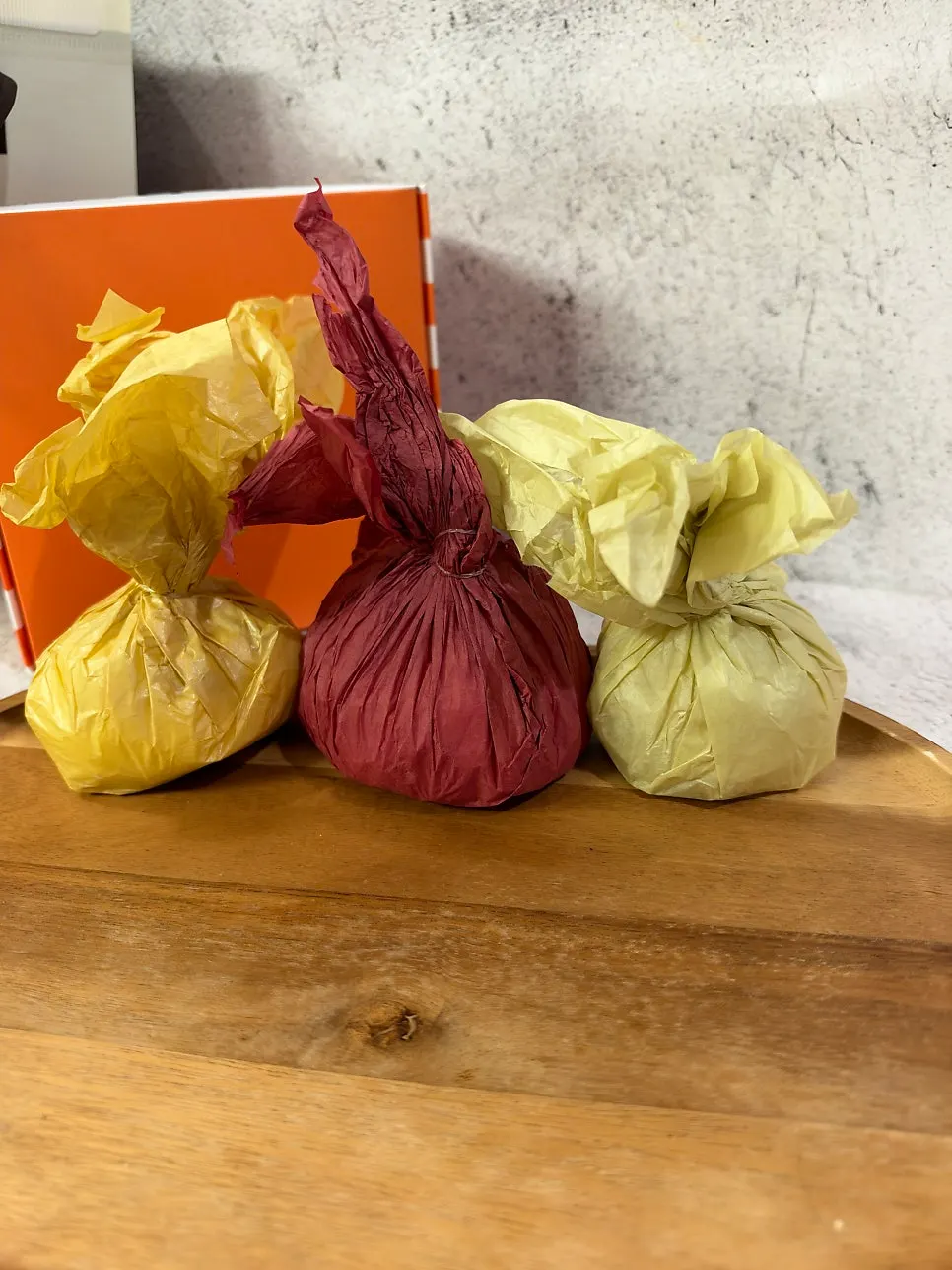 Tareudang fruit mochi with the takeout bag