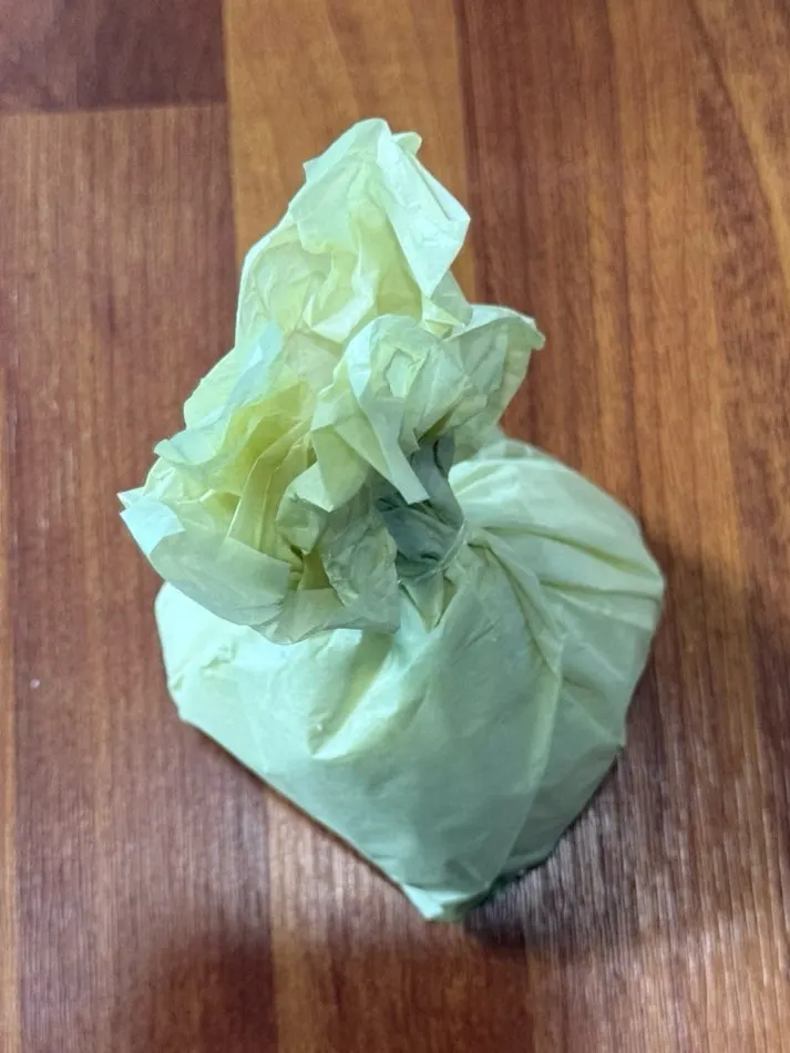A bite-sized piece of Tareudang mango yogurt mochi
