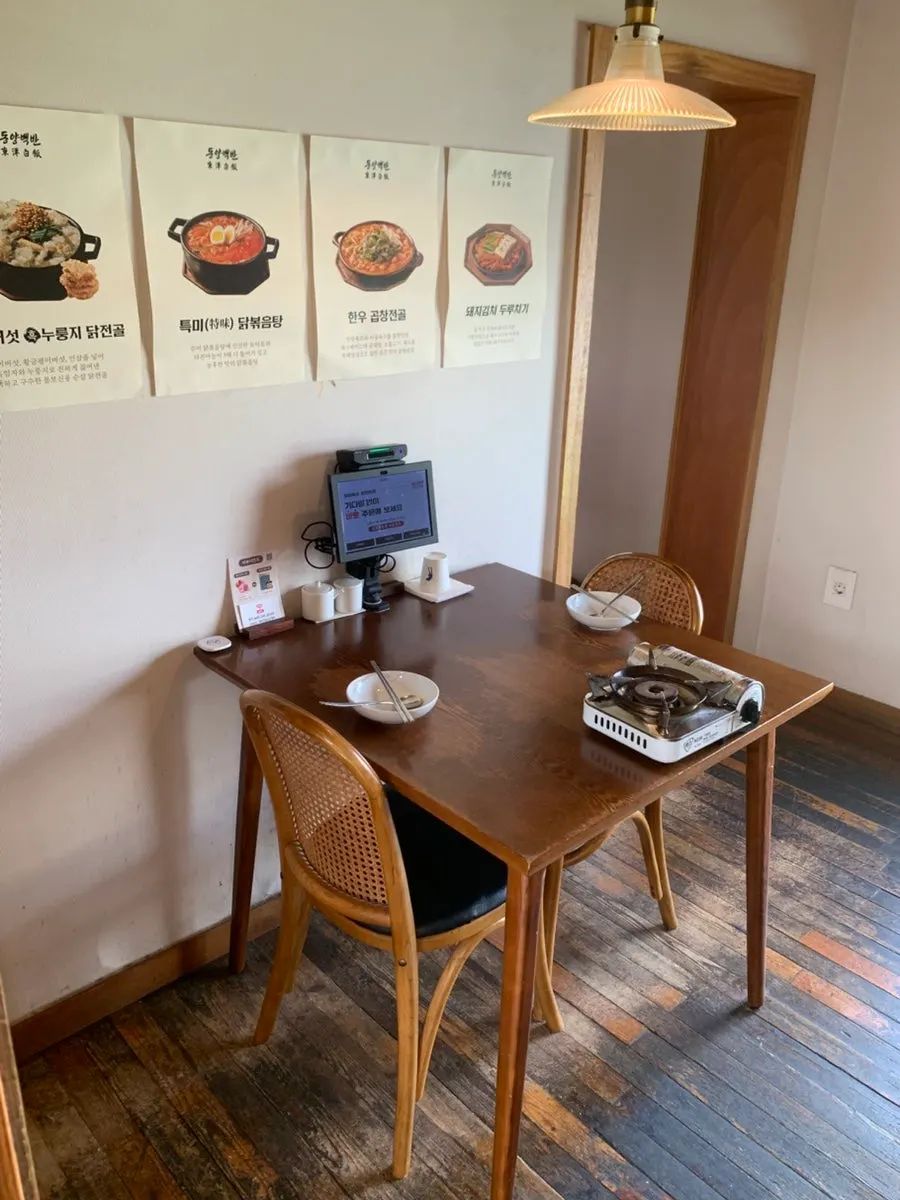 A 2-person table set with basic tableware
