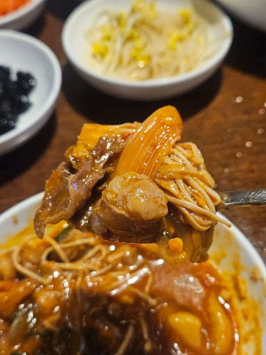 Beef tripe hot pot piled high with ingredients