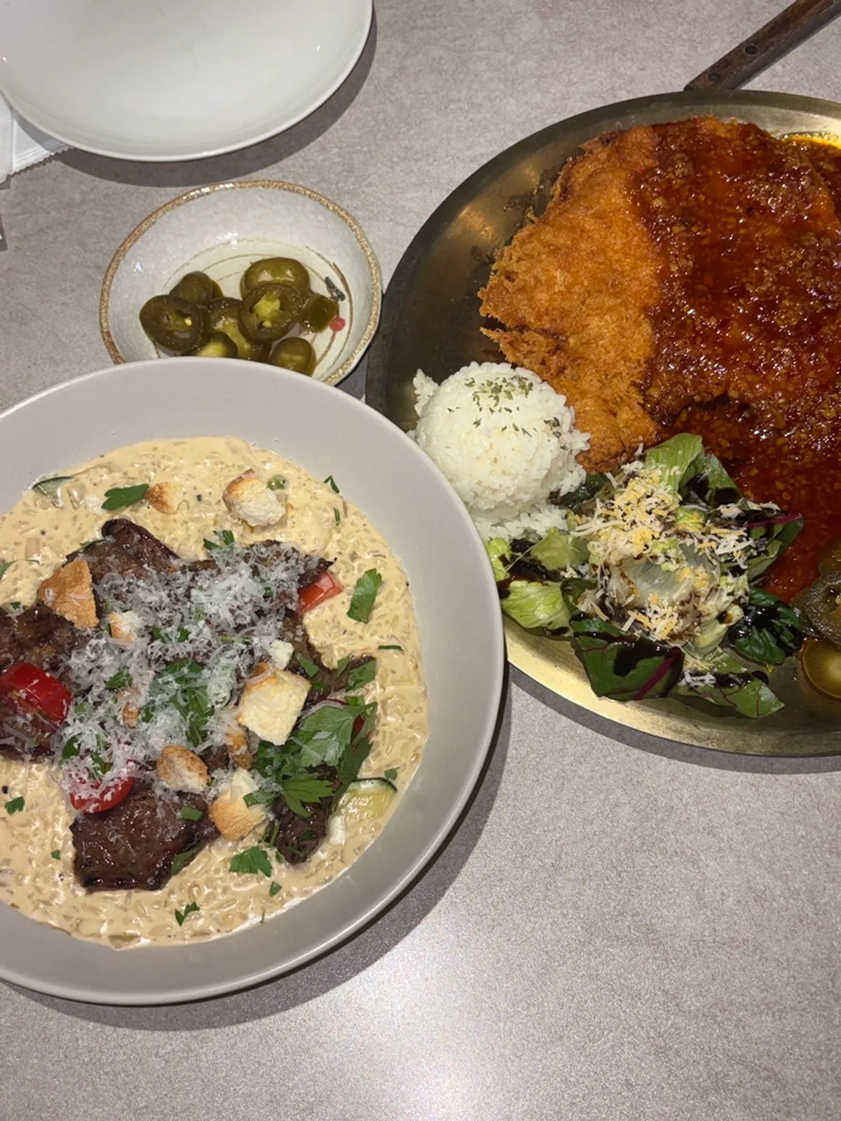 Close-up of Midam Kitchen's beef risotto