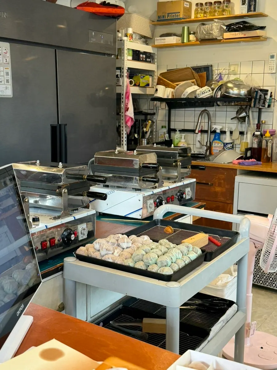 Matcha-flavored walnut pastries on display
