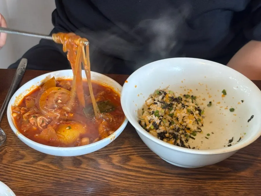 Bowl of mixed rice topped with laver flakes
