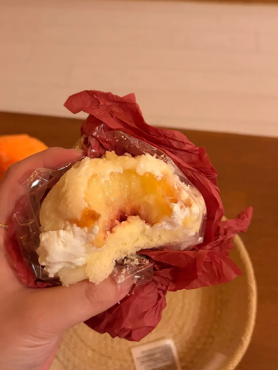 Cross-section of fruit mochi packed with fruit