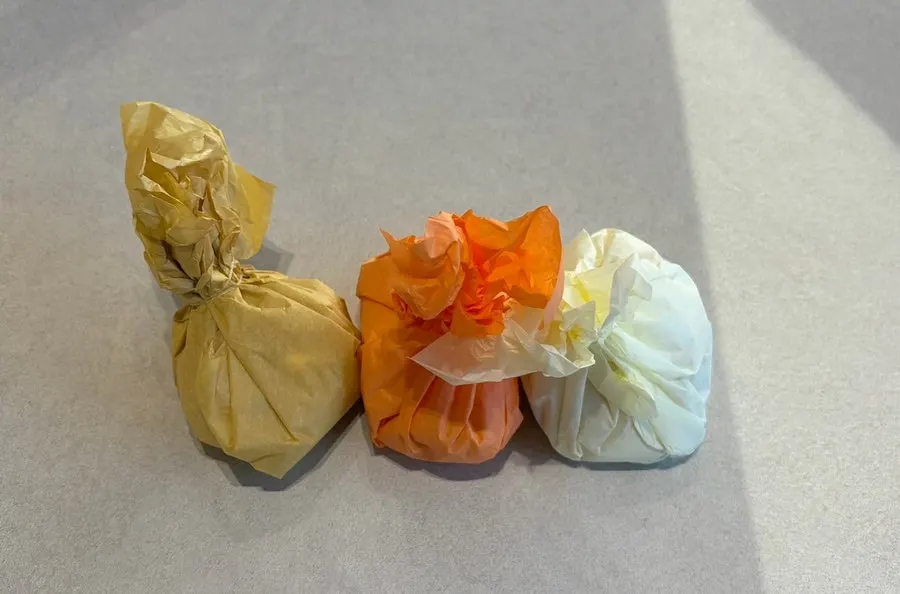 Fruit mochi double-wrapped in plastic