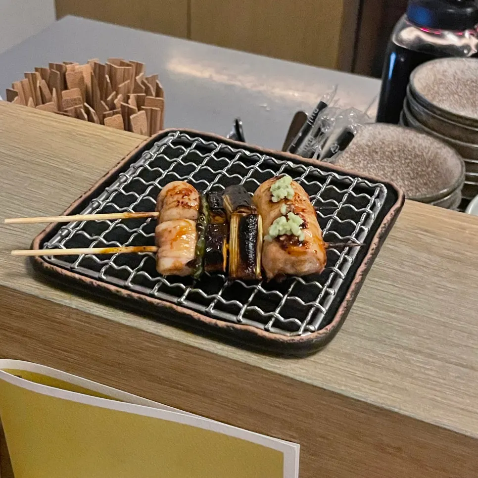 Draft beer enjoyed with the skewers