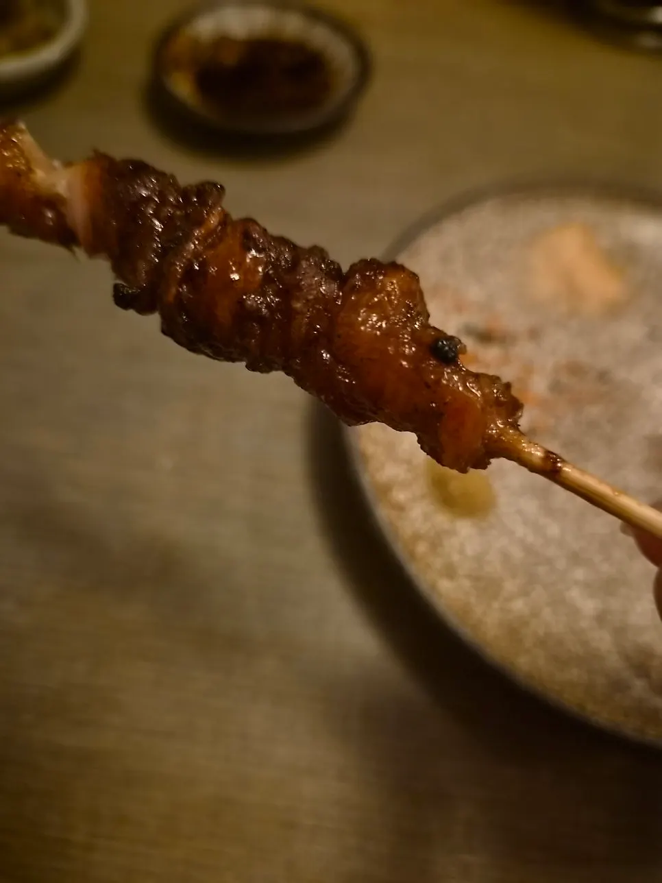 노릇하게 구워진 염통 꼬치
