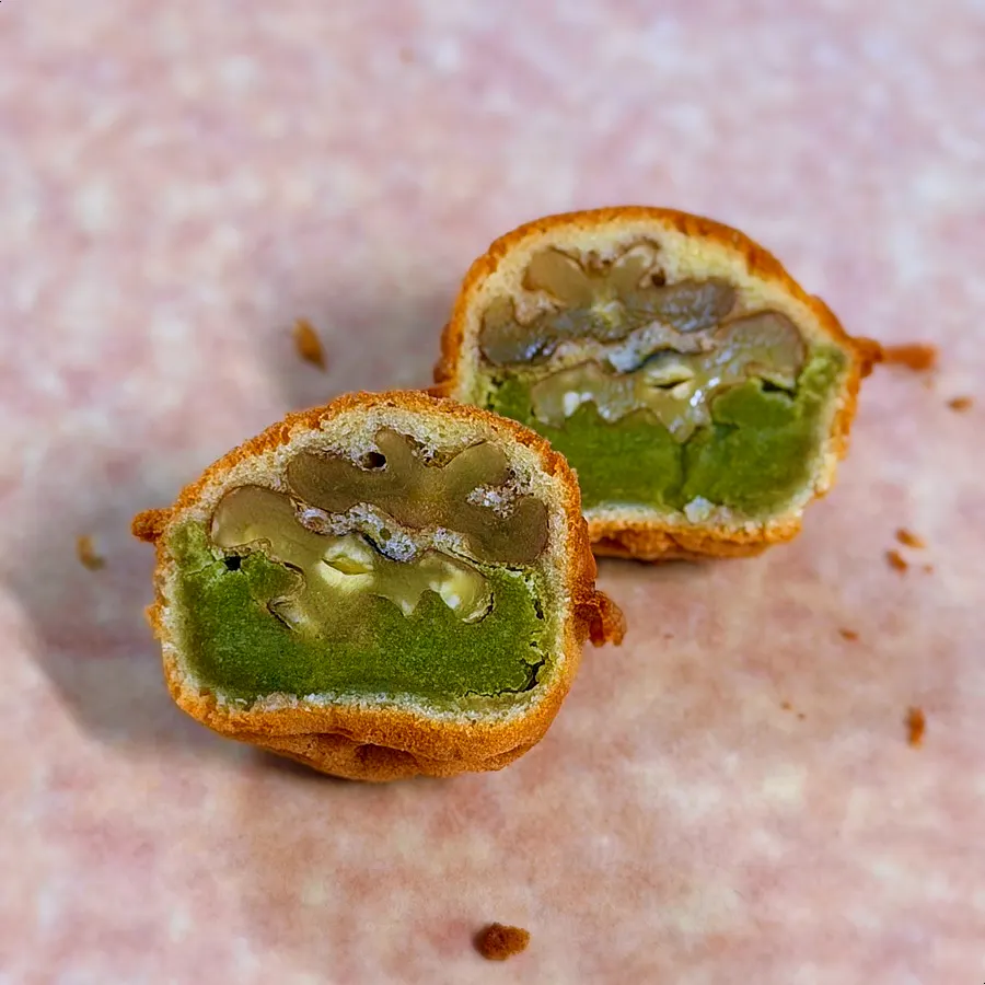 Whole walnut inside a low-sugar red bean walnut pastry