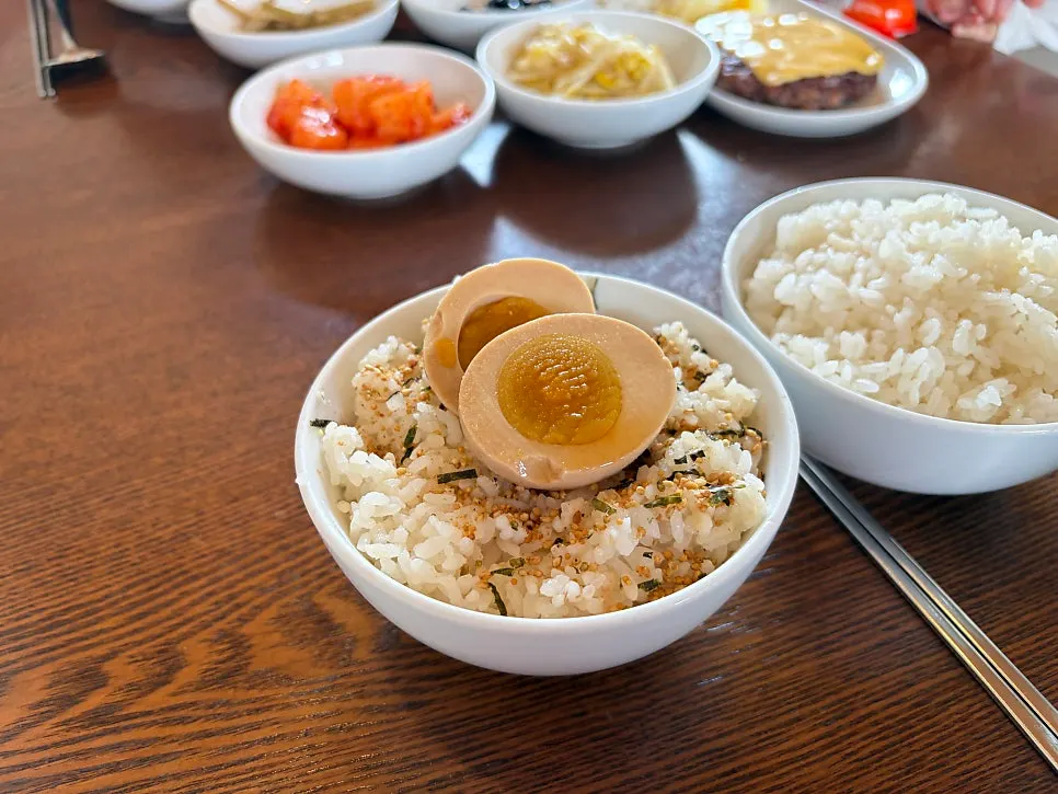 Choosing adult and kid dishes from the Dongyang Baekban menu