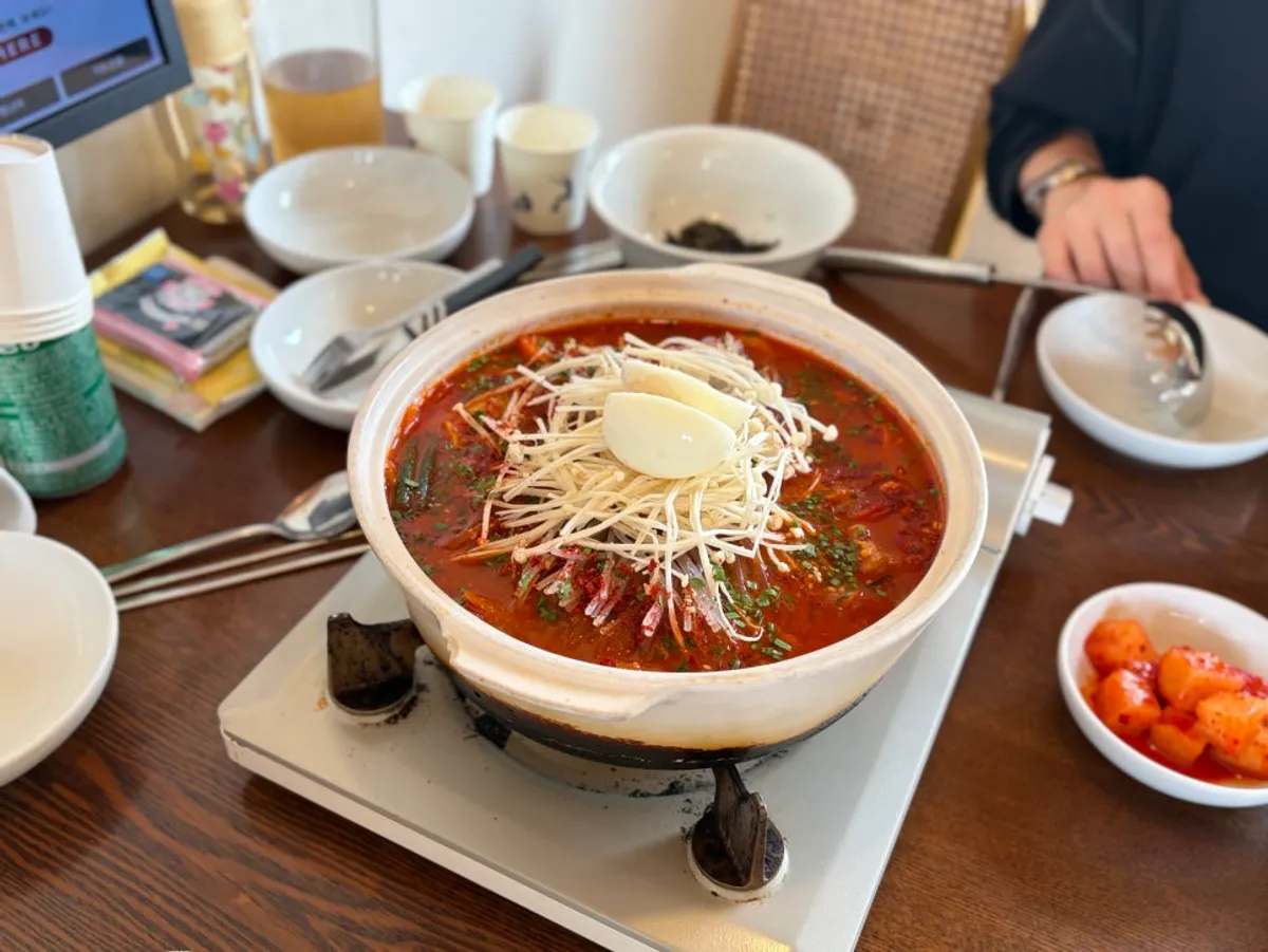 The Sumi chicken stew pot set on the table burner