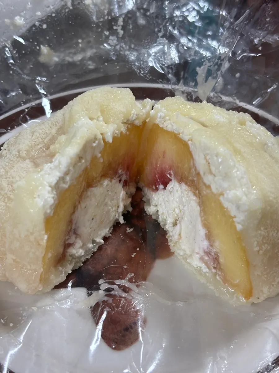 Close-up of kiwi mochi cross-section