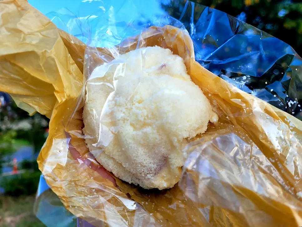 Cross-section of mochi with whole gold kiwi inside