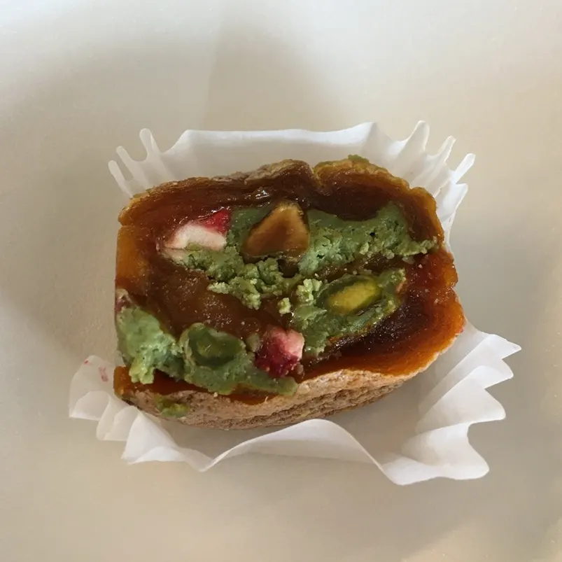 Cross-section of the matcha dried persimmon cut in half