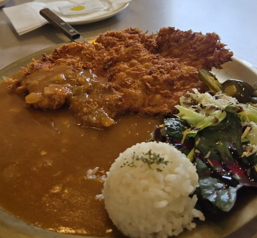 Cross-section of the crispy-fried pork loin cutlet
